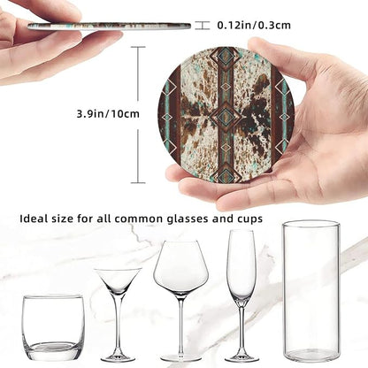 6 Pcs Cowhide Print Western Leather Coasters - Image 8