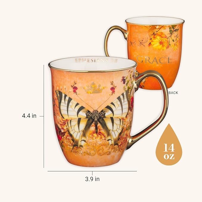 Christian Art Gifts Orange Butterfly Ceramic Coffee Mug - Image 2