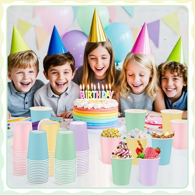 NatNarr 100 Pack Pastel Paper Cups, 9oz Pastel Party Cups | Rainbow Paper Cup - Image 7