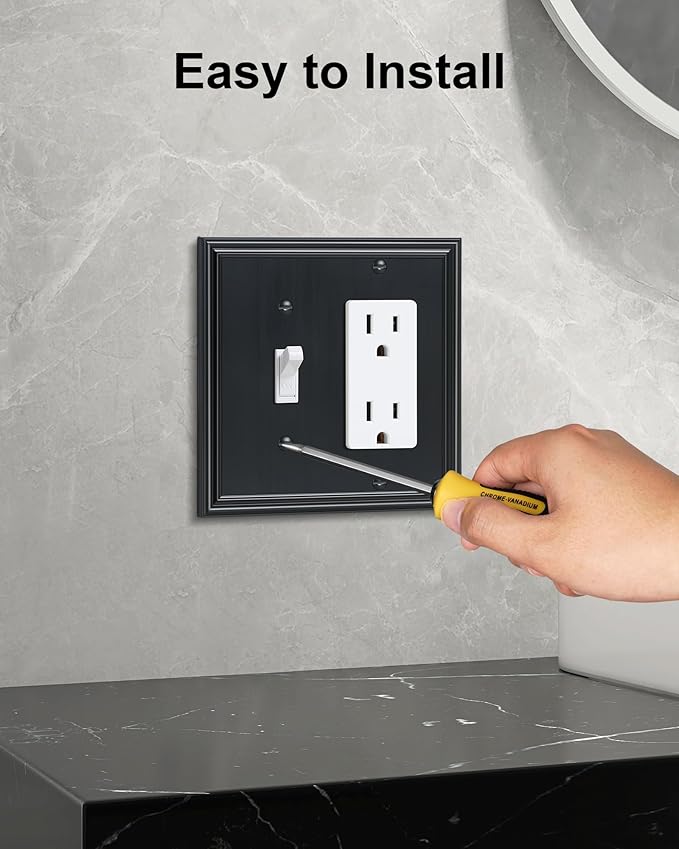 2-Pack Combo Toggle/Decorator Light Switch Cover Plate, Black Decorative Electrical Outlet Covers, Durable Solid Zinc Alloy Wall Switch Plates and Outlet Covers