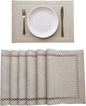Placemats Set of 6 for Dining Table with Hollow Edge Design- Table Mats 12x 18 Inch, Cloth Place mats Machine Washable (Beige 6pcs)
