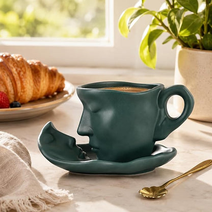 oliruim Green Coffee Cup and Saucer Set - Image 2
