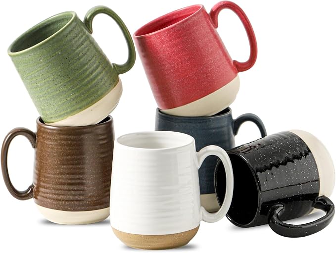 Hasense Ceramic Coffee Mugs Set of 6, 15 oz Large Porcelain Mugs by Hasense