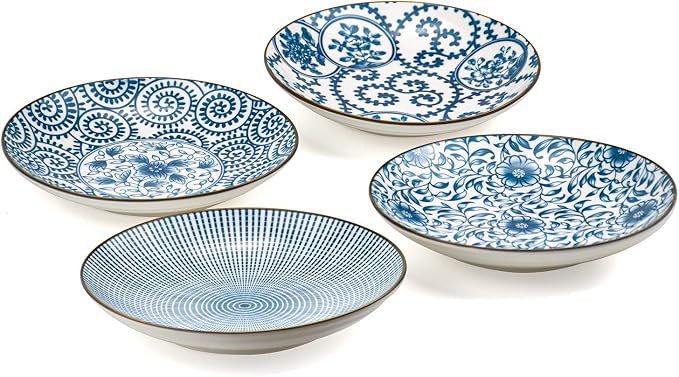Foraineam Set of 4 Blue and White Porcelain Serving Plates Floral Dinner - Image 5