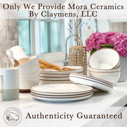 Mora Ceramic Dinner Plates Set of 6, 10 inch Dish Set - Microwave, Oven, and Dishwasher Safe, Scratch Resistant, Modern Rustic Dinnerware- Kitchen Porcelain Serving Dishes - Vanilla White