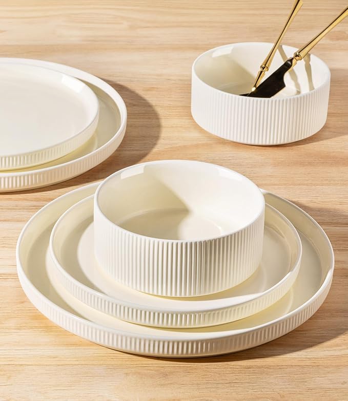 Ceramic Dinnerware Set for 6, 18-Piece Plates and Bowls Set | Lightweight - Image 4