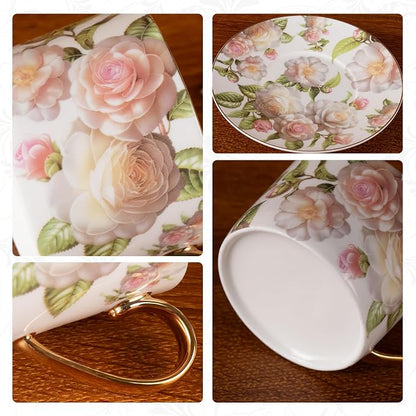 KAMMAK Tea Cups and Saucers Set of 2, Porcelain Coffee Cups, JBE027 | Stackable - Image 6