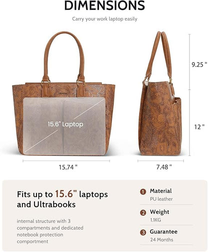 Laptop Tote Bag for Women, Leather Work Tote - Image 6