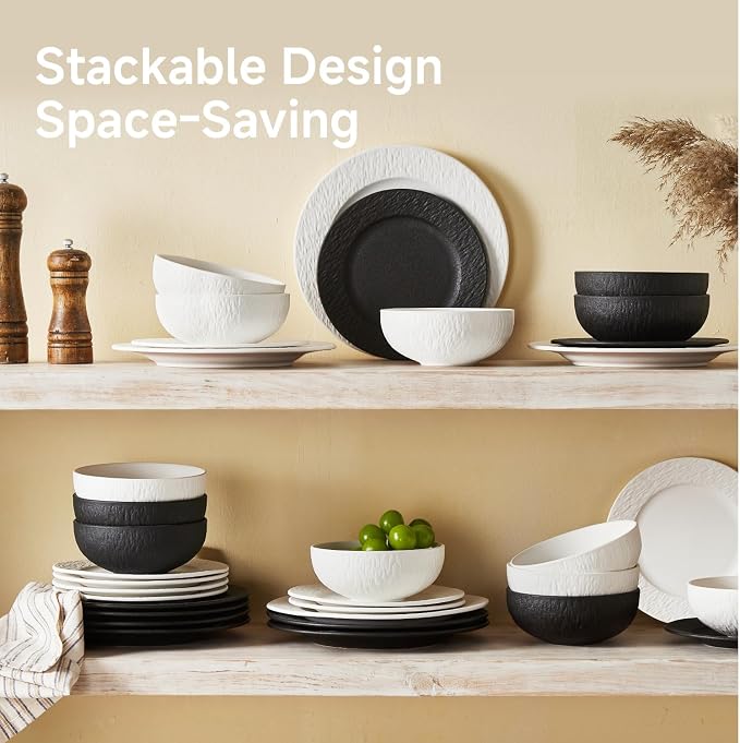 Dinnerware Sets for 4, 12-Piece plates and bowls sets, Matte Marble | Premium - Image 5