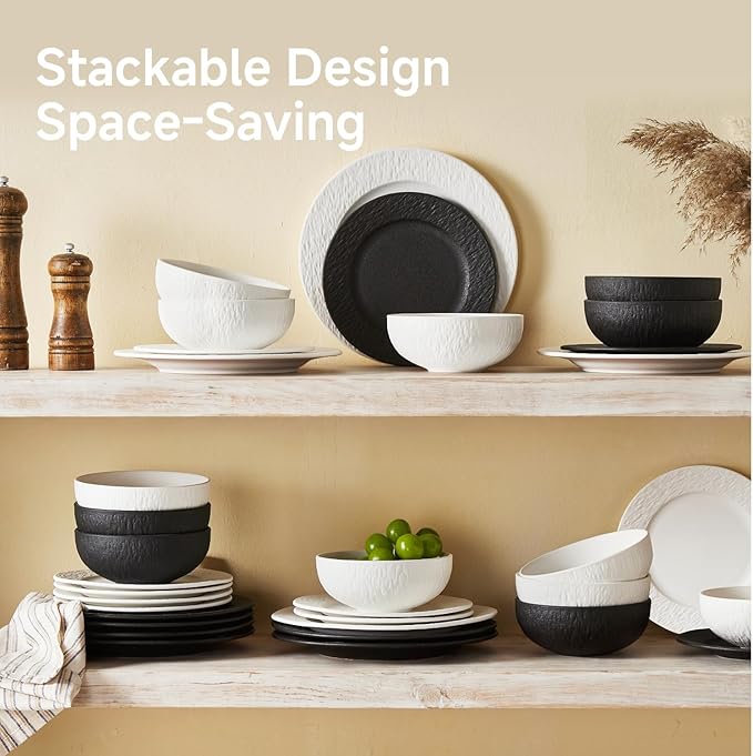 Dinnerware Sets for 6, 18-Piece plates and bowls sets, Matte Marble | Premium - Image 7
