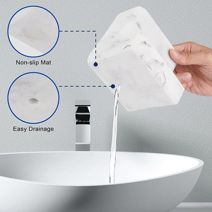 Toothbrush Holder for Bathrooms Organizer Countertop Organizer Accessories, with 3 Compartment Storage for Toothbrush Toothpaste Floss Razors, White Imitation Marble Finish Toothbrushholder03