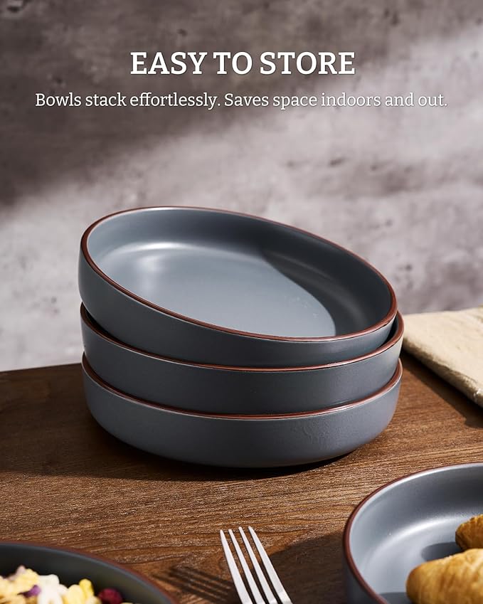 famiware Mercury Pasta Bowls Set of 6, 33 oz Large Salad Bowls, Charcoal | - Image 5