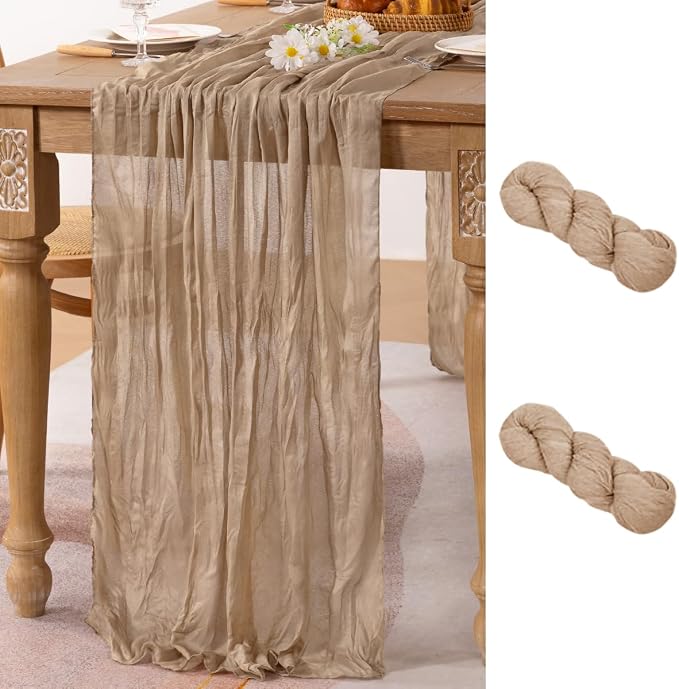 2 Pack Nude Cheesecloth Table Runner 10ft Boho Gauze Taupe Home Decor | by MLMC
