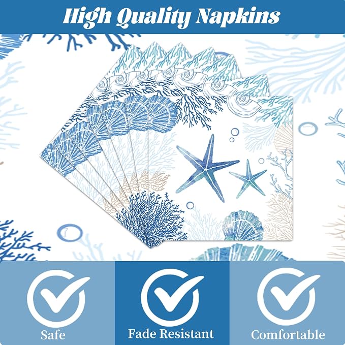 Rakuto Ocean Themed Party Decorations 96PCS Plates Napkins Forks Set | Beach - Image 4