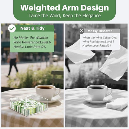 Napkin Holder for Table, Acrylic Clear Napkin Holder 7"×7" with Weighted Arm & Non-Slip Base for Kitchen, Restaurant, Party & Outdoor Dining – Easy-Access Square Paper Napkin Dispensers