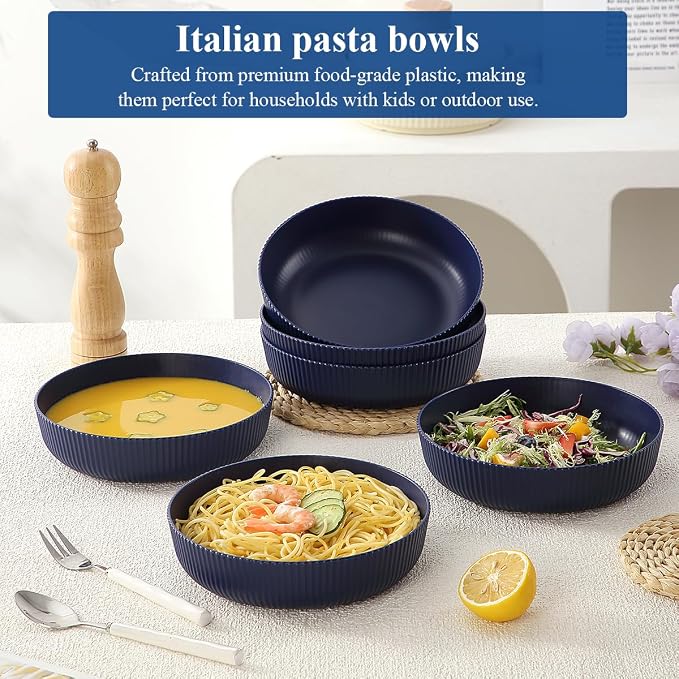 HOMQUEN Pasta Bowls Set of 6, 37oz Salad Bowls Blue Soup Bowls, Large Pasta - Image 3