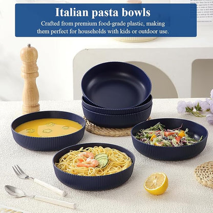 HOMQUEN Pasta Bowls Set of 6, 37oz Salad Bowls Blue Soup Bowls, Large Pasta - Image 3