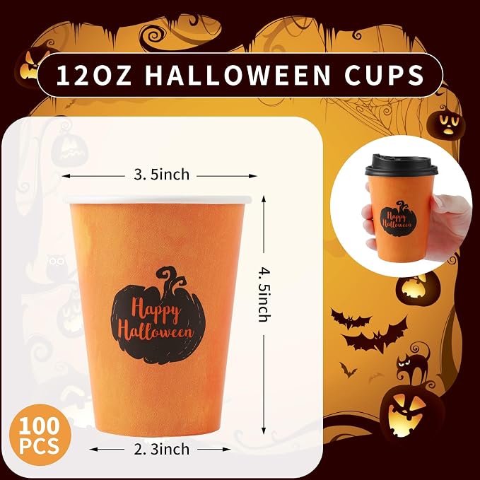 Tamone 100 PACK Halloween Cups 12OZ Disposable Coffee Cups - Image 2