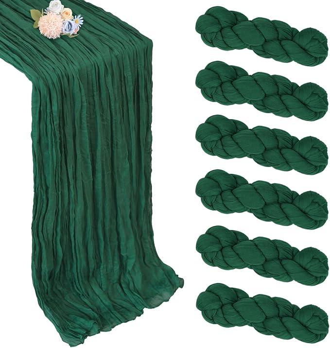 6 Pack Emerald Green Cheesecloth Table Runner 35 x 120 Inch | Boho Gauze Cheese by Pepmily