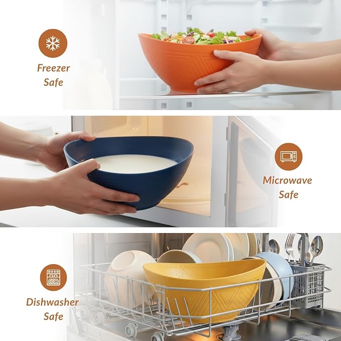 60oz Wheat Straw Bowls Set of 6 Salad Bowls Large Popcorn Bowl Unbreakable - Image 5