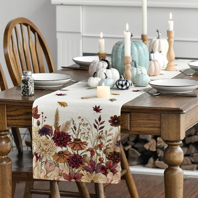 Artoid Mode 210 GSM Fall Table Runner 13x72 Inch Home Party Decor | Watercolor - Image 3
