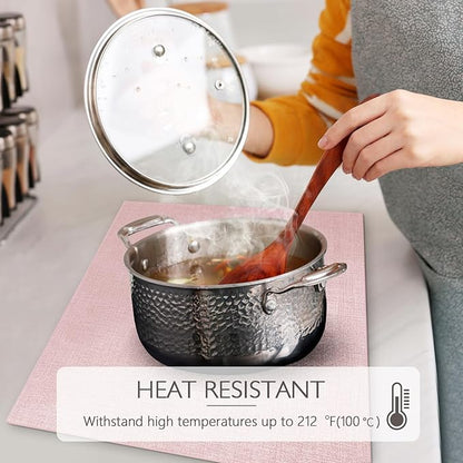 Faux Leather Placemats Set of 6 Washable PU Table mats for Kitchen Table - Heat Resistant, Waterproof, Easy Clean, Anti Slip 11.8" x 17" (Pink-6 Pack)