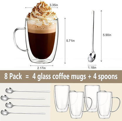DINGPAI 15 oz Double Walled Glass Coffee Mugs, Large Coffee Mug - Image 2