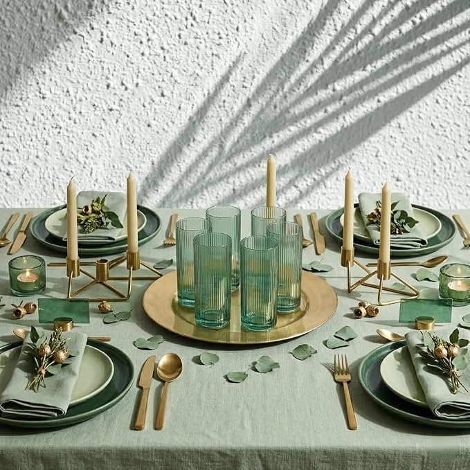 Physkoa Sage Green Ribbed Drinking Glasses Set of 6 – Vintage Embossed Highball - Image 5
