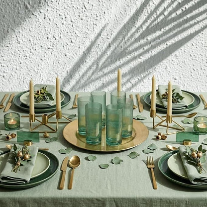 Physkoa Sage Green Ribbed Drinking Glasses Set of 6 – Vintage Embossed Highball - Image 5