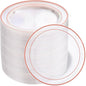 bUCLA 100PCS Clear Rose Gold Plastic Plates Disposable - Heavy Duty 6.25 Inch Clear Plastic Dessert Plates with Rose Gold Trim - Ideal for Party, Wedding & Valentines Day