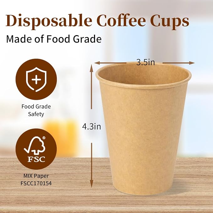 RACETOP 12 oz 300 Pack Kraft Unbleached Disposable Coffee Cups | Natural Kraft - Image 6