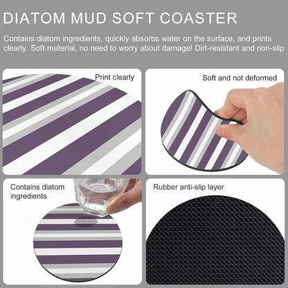 Purple Grey Stripe Coasters Set of 2, Minimalist Farmhouse Striped Soft - Image 9