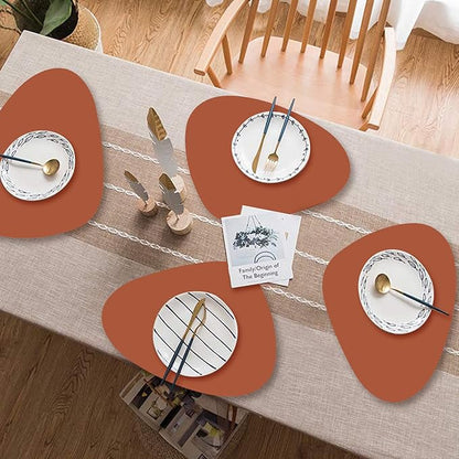 Faux Leather Fall Placemats Set of 6 Wipeable Washable Place Mats for Round Table Table Mats for Kitchen Dining Patio, Heat Resistant Easy to Clean Oval Brown Placemat