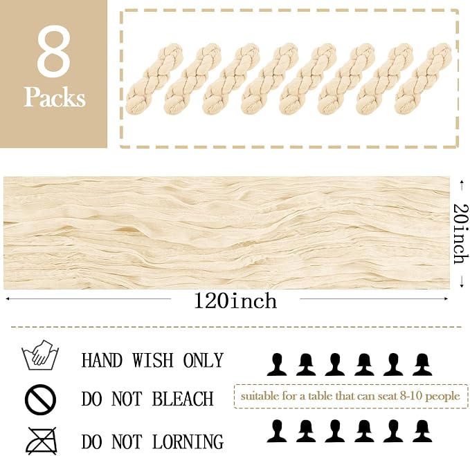 8 Pack Ivory Cheesecloth Table Runner 20 x 120 inch Gauze Table Runners 10 FT - Image 2