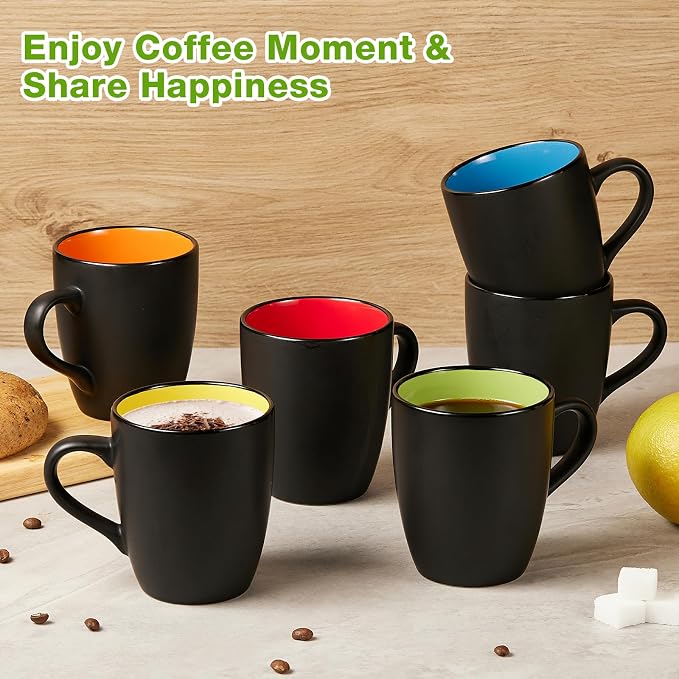 Qipecedm 6 Pack Porcelain Coffee Mugs Set, 12 Ounces Ceramic Coffee Mugs - Image 2