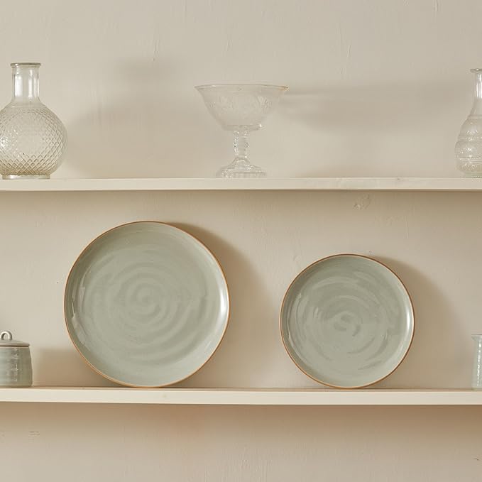 Bico Light Sage Green 8.7 inch Stoneware Salad Plates Set, Set of 4, Microwave and Dishwasher Safe, for Salad, Appetizer, Side Dishes, Tapas