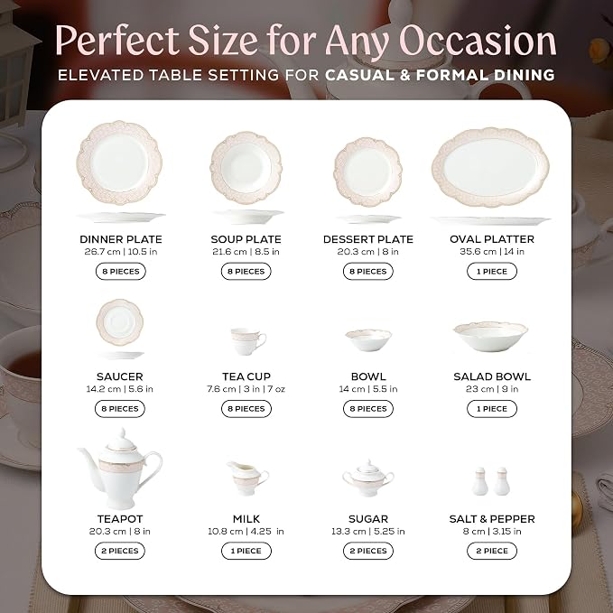 Joseph Sedgh Collection Sandra Bone China Dinnerware Set, 57-Piece | Service - Image 5