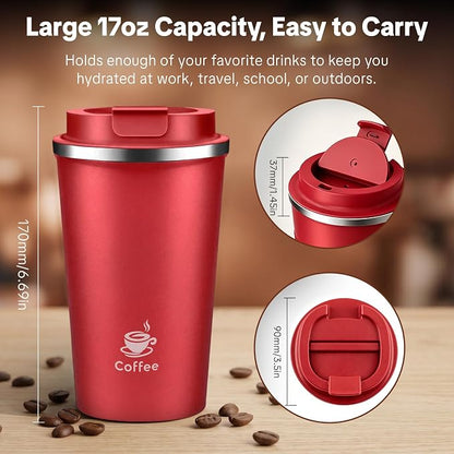17oz Travel Coffee Mug, Leakproof Vacuum Coffee Cup Insulated Tumbler | 304 - Image 8
