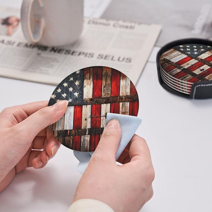 Rustic Barn Door Vintage American Flag Coasters - Image 7