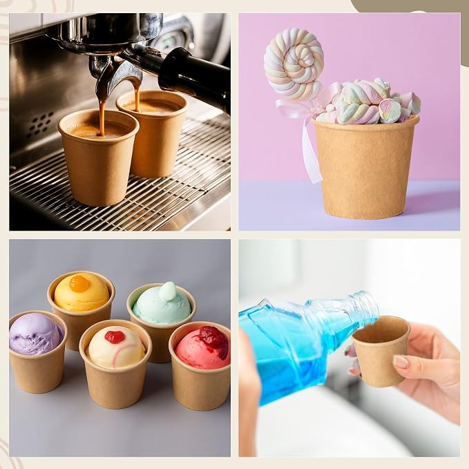 Mini Coffee Cups Disposable Kraft Paper Cups Hot or Cold Beverage Cup Mouthwash - Image 6