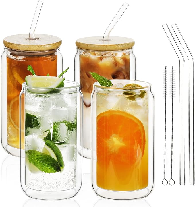LIBWYS Double Wall Drinking Glass Cups by LIBWYS