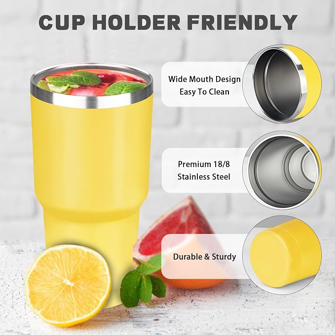 30 oz Tumbler with Lids and Straws, Stainless Steel Insulated Coffee Tumbler - Image 3