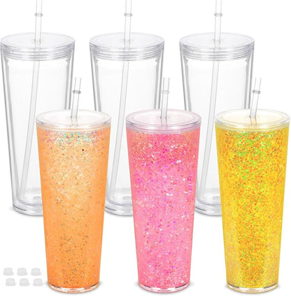 6 Pack 24Oz Snow Globe Tumblers, Double Wall Acrylic Snowglobe Cup by Micellwuu