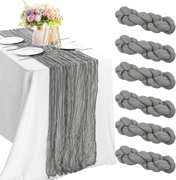 6 Pieces Gray 10FT Cheesecloth Table Runner Boho Gauze Fabric Table Runner by JALANCY
