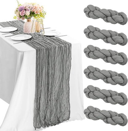 6 Pieces Gray 10FT Cheesecloth Table Runner Boho Gauze Fabric Table Runner by JALANCY