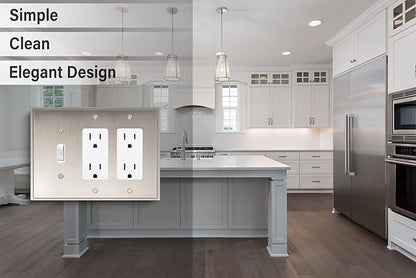 Henne Bery Soft Modern Decorative Wall Plate Switch Plate Outlet Cover (Double Decorator/Single Toggle, Satin Nickel)