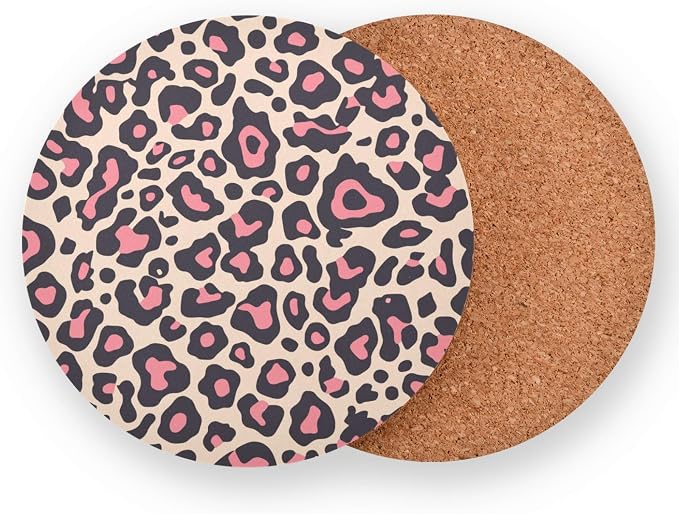 Leopard Pattern Pink Black Hawaiian 4 Pcs Coasters - Image 2