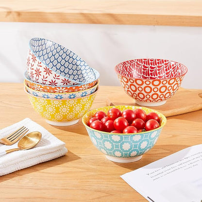 AntoKueh 23 OZ Colorful Large Ceramic Bowl Set of 6, 6 inch Deep Porcelain - Image 4