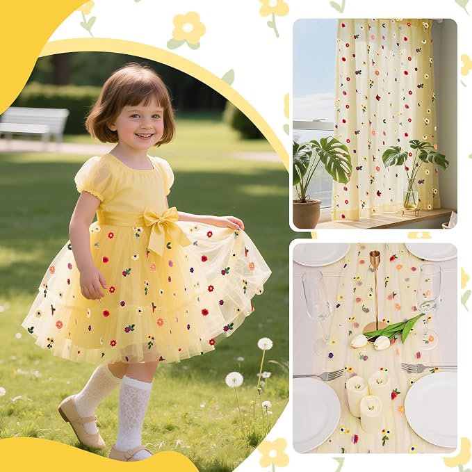BINBE 12pcs Daisy Spring Table Runner Embroidery Gauze 10FT Florals Seasonal - Image 7