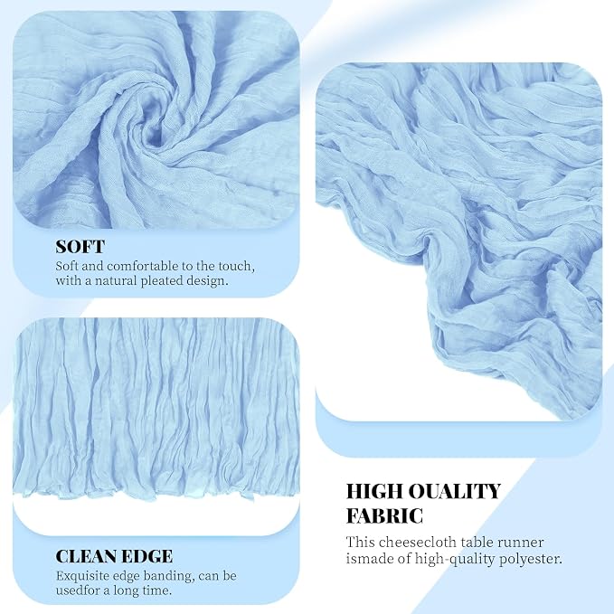 3 Pack Baby Blue Cheesecloth Table Runner, 17 x 108 Inch, Gauze Cheese Cloth - Image 4